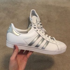 White and Silver Adidas Superstar Sneakers